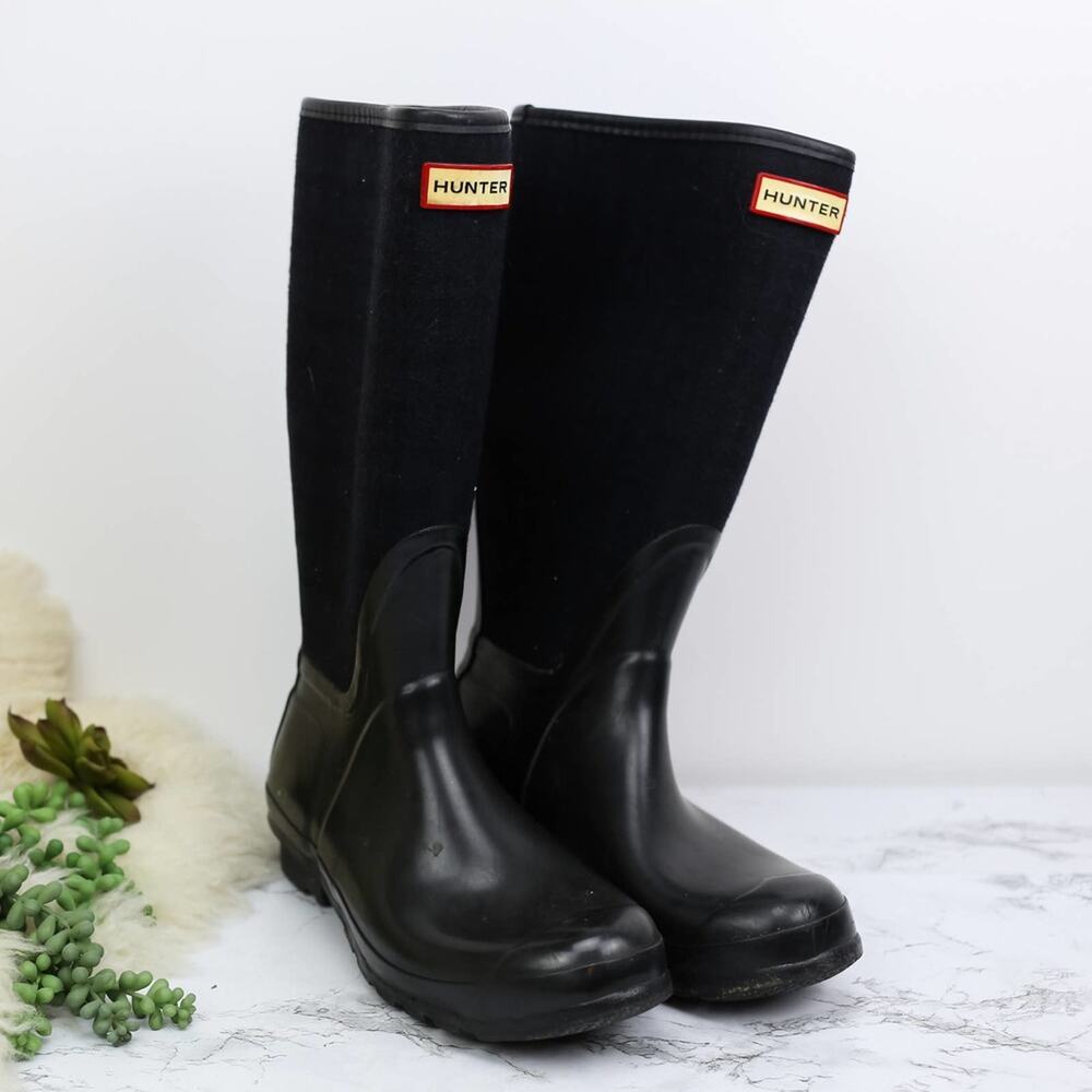 Hunter Arlen Black Tall Waterproof Pull On Rain Boots Size 7 women's